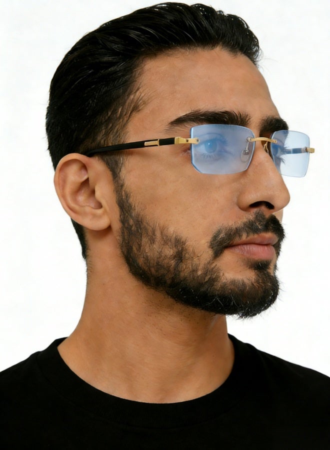 New Rimless Fashion Trend Sunglasses with Glasses Case and Cleaning Cloth UV Protection Unisex Style for Beach Trips Daily Commutes Outdoor Sports Travel Adventures Festive Gatherings Casual Outings,Transparent Blue - Image 3